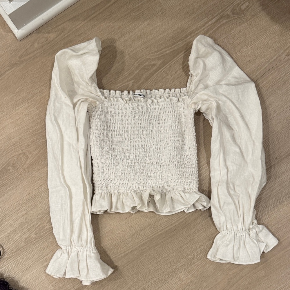 Reformation Cream Smocked Blouse